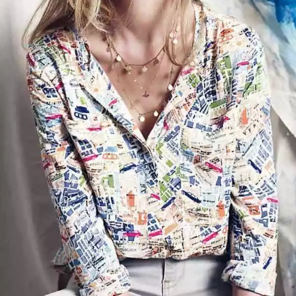 Anthropologie Maeve Cartography Button Down Blouse